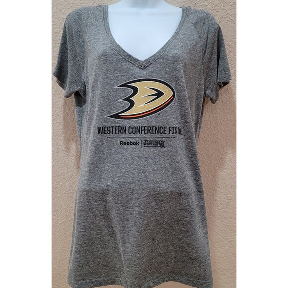 Reebok Gray Heathered Anaheim Ducks Western Conference Finals Women's Shirt XL - Picture 1 of 4